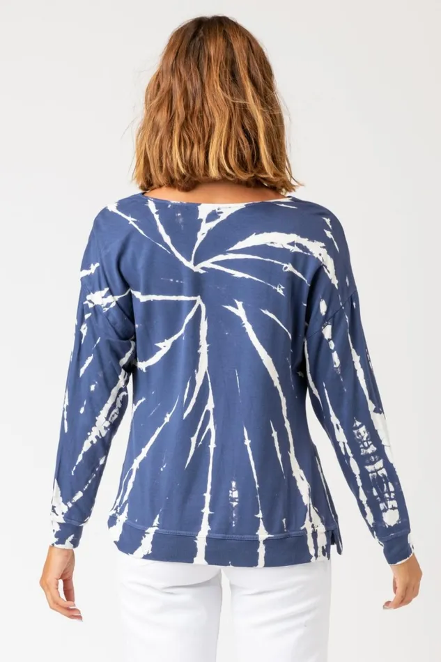 Clothing Sweatshirts XCVI Dayo Cowl Neck Top Radial Wash Naval