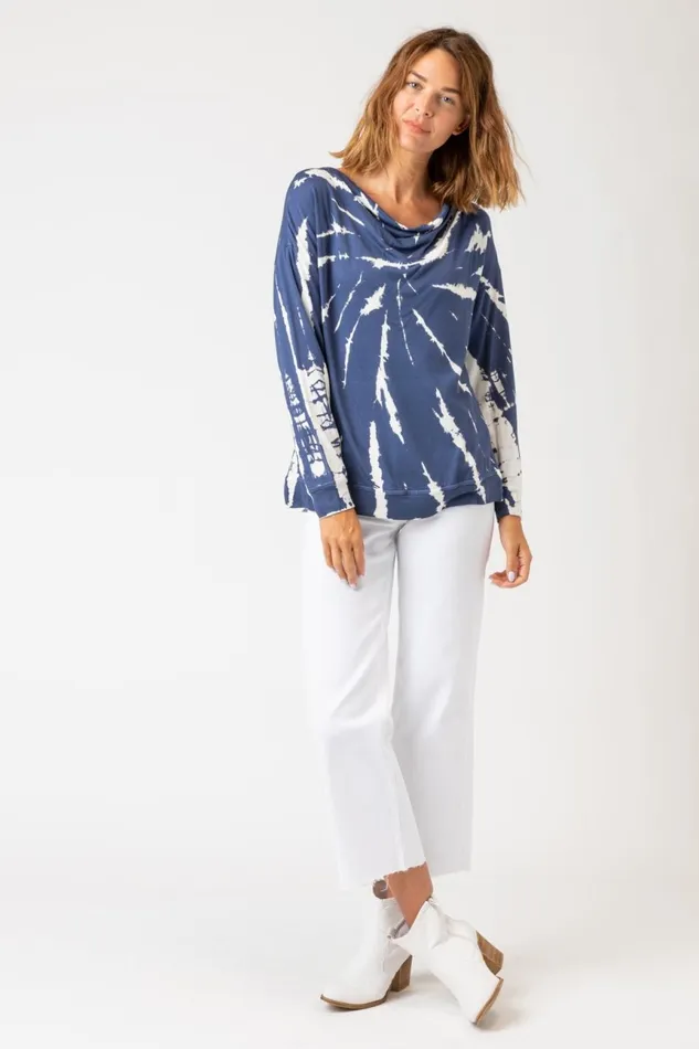 Clothing Sweatshirts XCVI Dayo Cowl Neck Top Radial Wash Naval