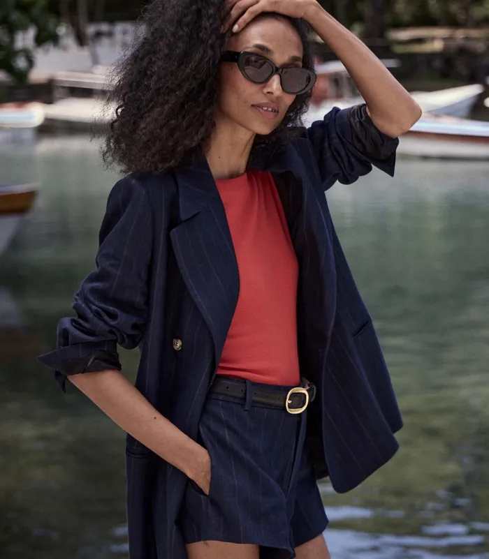 Coats and Jackets Women DEN Danton Blazer Navy Pinstripe
