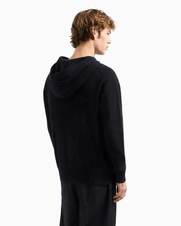 Cotton Hoodie With Central Logo Navyblue Men Armani Knitwear Cotton Hoodie With Central Logo Navyblue Men Armani Knitwear