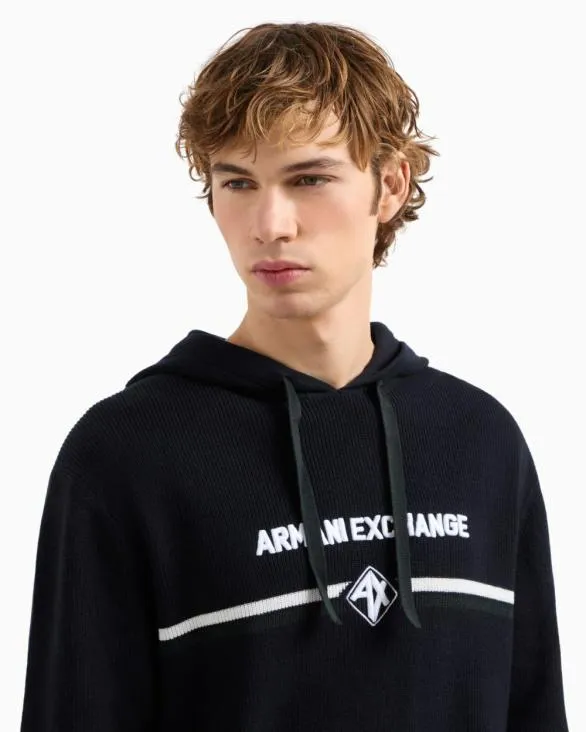 Cotton Hoodie With Central Logo Navyblue Men Armani Knitwear Cotton Hoodie With Central Logo Navyblue Men Armani Knitwear