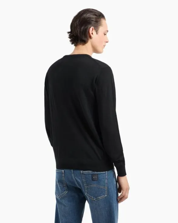 Crewneck Sweater In Virgin Wool Black Men Armani Knitwear Crewneck Sweater In Virgin Wool Black Men Armani Knitwear