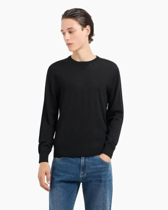Crewneck Sweater In Virgin Wool Black Men Armani Knitwear Crewneck Sweater In Virgin Wool Black Men Armani Knitwear