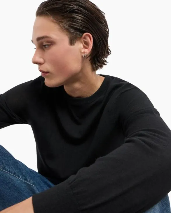 Crewneck Sweater In Virgin Wool Black Men Armani Knitwear Crewneck Sweater In Virgin Wool Black Men Armani Knitwear