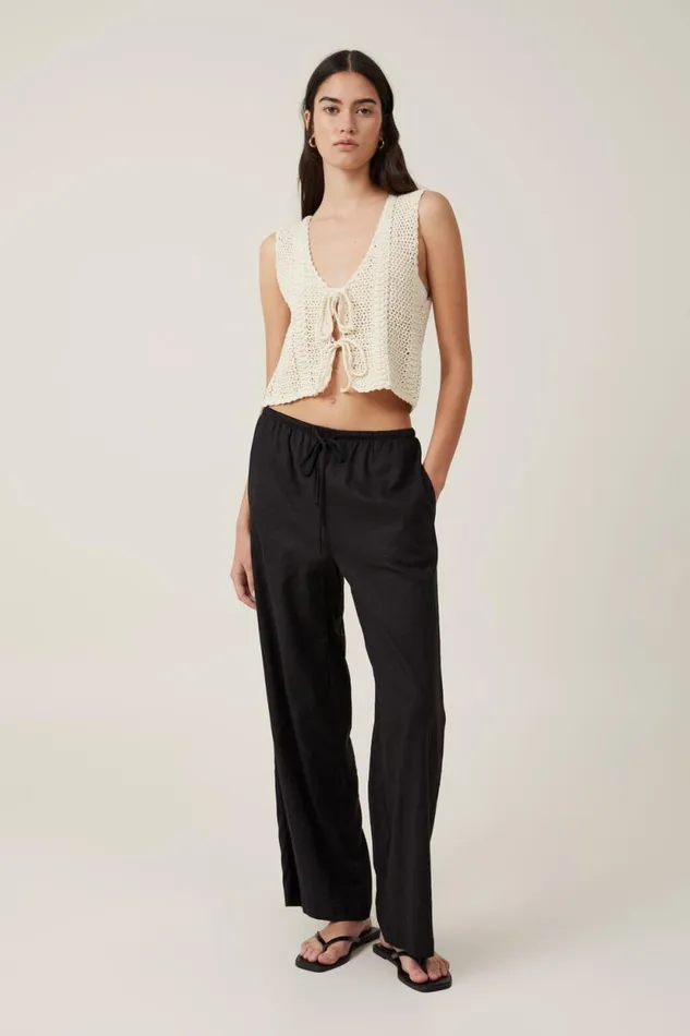 Crochet Tie Front Vest Ecru Women Cotton On Tops