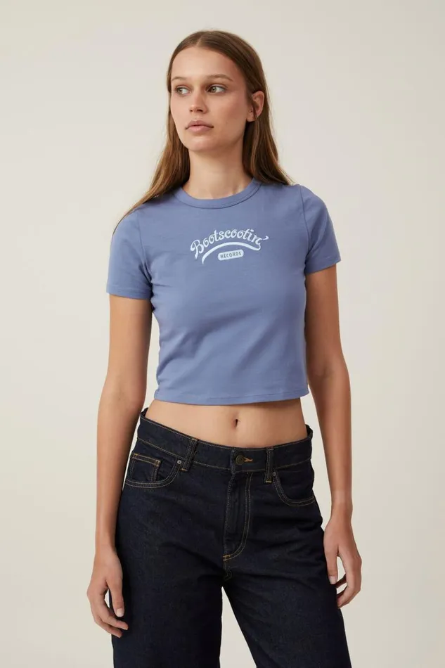 Crop Fit Graphic Tee Bootscootin Recordselemental Blue Women Cotton On Tops