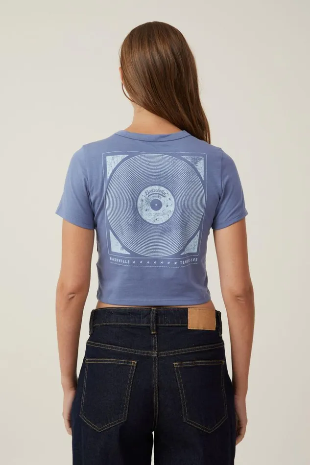 Crop Fit Graphic Tee Bootscootin Recordselemental Blue Women Cotton On Tops Crop Fit Graphic Tee Bootscootin Recordselemental Blue Women Cotton On Tops