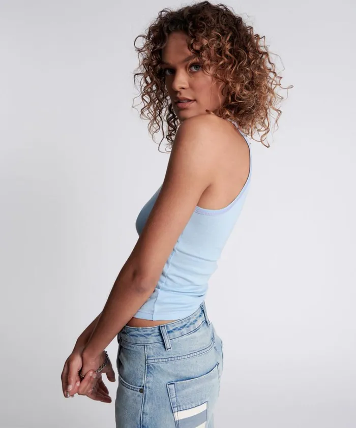 CRYSTAL BLUE BOWER BIRD SINGLET Women One Teaspoon Tees and Tanks CRYSTAL BLUE BOWER BIRD SINGLET Women One Teaspoon Tees and Tanks