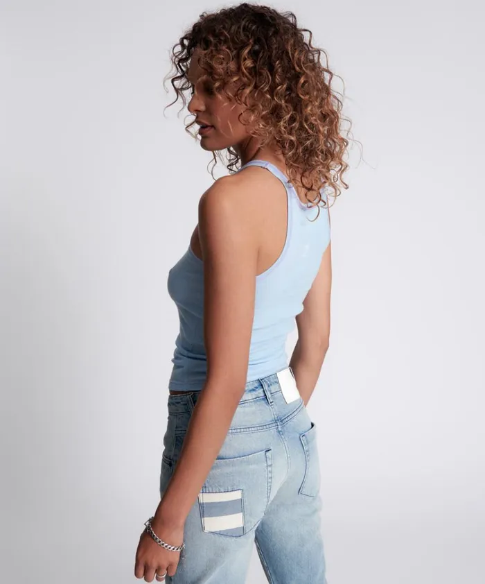 CRYSTAL BLUE BOWER BIRD SINGLET Women One Teaspoon Tees and Tanks CRYSTAL BLUE BOWER BIRD SINGLET Women One Teaspoon Tees and Tanks