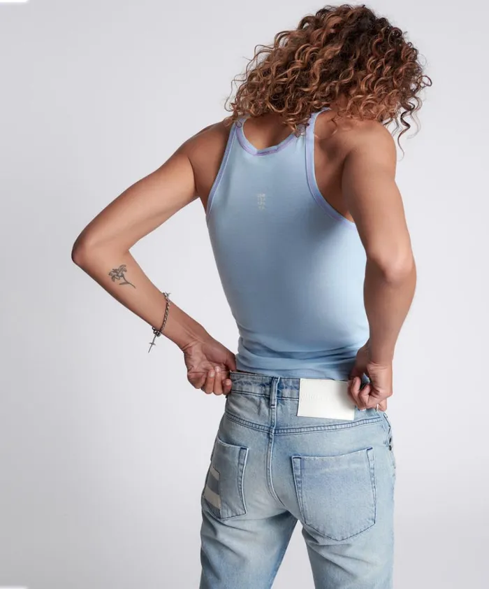CRYSTAL BLUE BOWER BIRD SINGLET Women One Teaspoon Tees and Tanks CRYSTAL BLUE BOWER BIRD SINGLET Women One Teaspoon Tees and Tanks