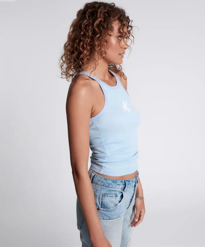 CRYSTAL BLUE BOWER BIRD SINGLET Women One Teaspoon Tees and Tanks CRYSTAL BLUE BOWER BIRD SINGLET Women One Teaspoon Tees and Tanks
