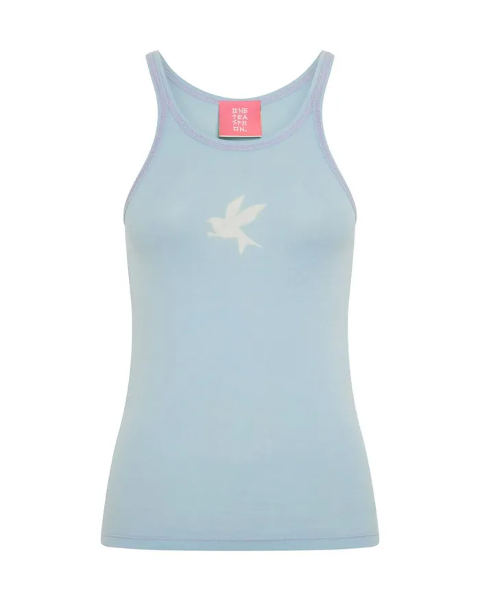 CRYSTAL BLUE BOWER BIRD SINGLET Women One Teaspoon Tees and Tanks CRYSTAL BLUE BOWER BIRD SINGLET Women One Teaspoon Tees and Tanks