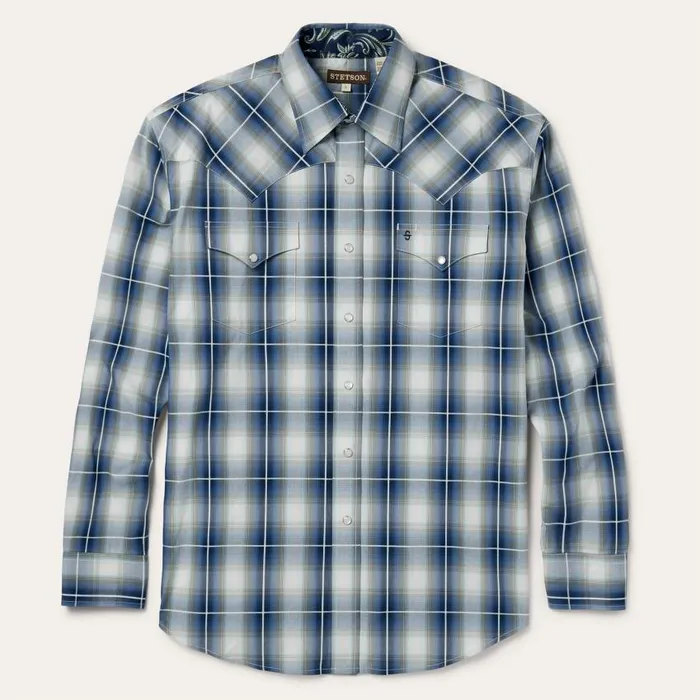 Crystal Plaid Western Shirt Blue Men Stetson Classic Cut
