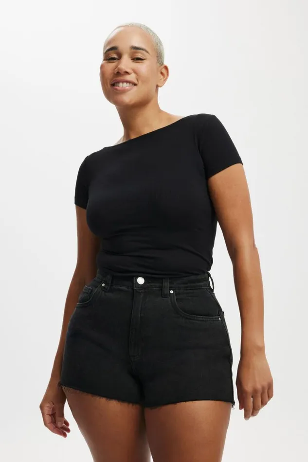 Curvy High Mom Denim Short Graphite Black Women Cotton On Shorts