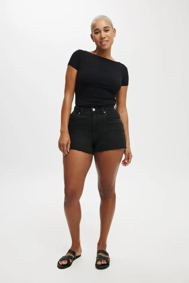 Curvy High Mom Denim Short Graphite Black Women Cotton On Shorts