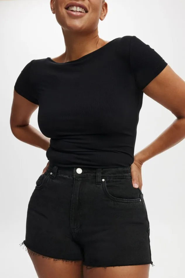 Curvy High Mom Denim Short Graphite Black Women Cotton On Shorts