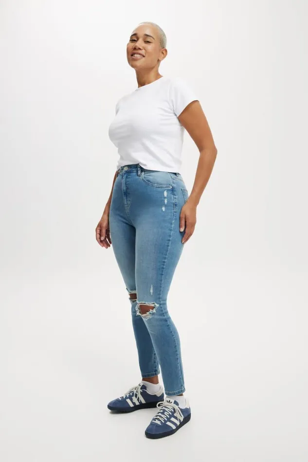 Curvy High Stretch Skinny Jean Bells Blue Rip Women Cotton On Pants