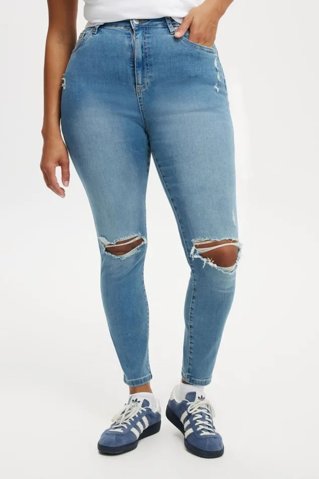Curvy High Stretch Skinny Jean Bells Blue Rip Women Cotton On Pants Curvy High Stretch Skinny Jean Bells Blue Rip Women Cotton On Pants