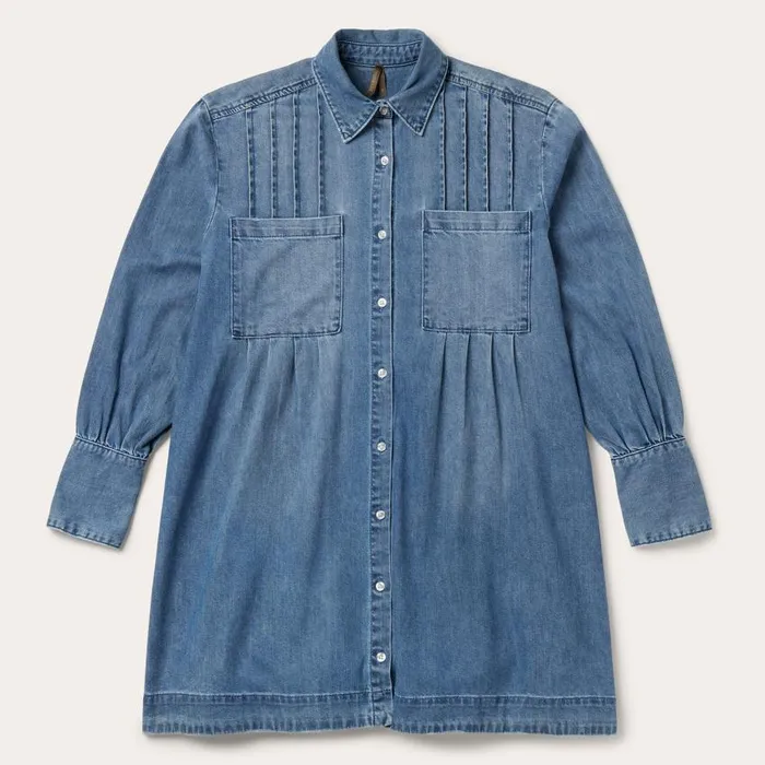 Denim Button Front Shirt Dress Blue Women Stetson Mini