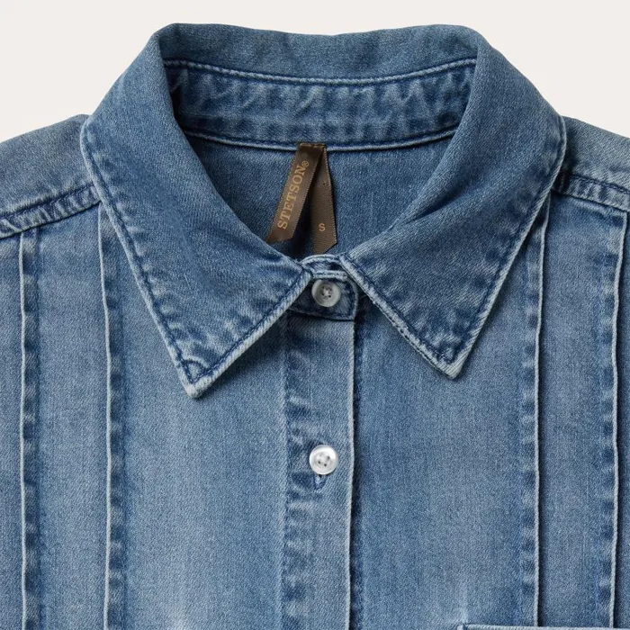 Denim Button Front Shirt Dress Blue Women Stetson Mini