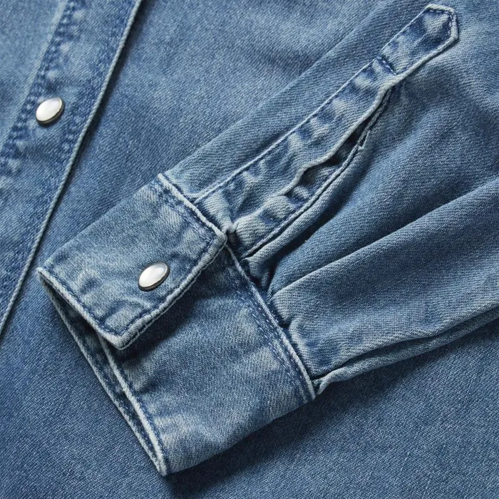 Denim Button Front Shirt Dress Blue Women Stetson Mini