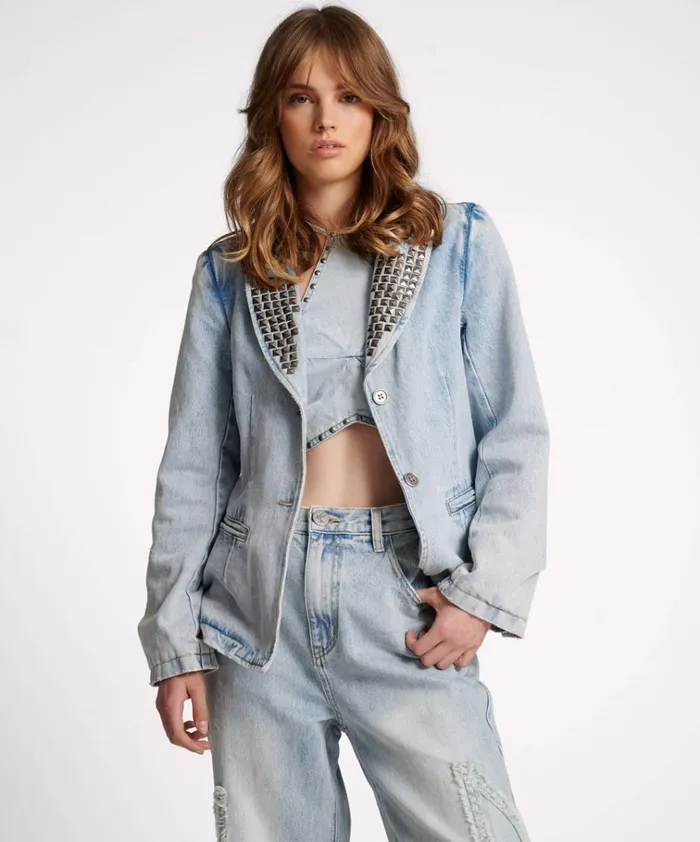 DIAMONDE STUDDED DENIM BLAZER Women One Teaspoon Denim Jackets