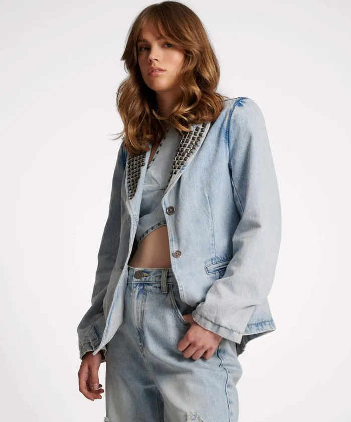 DIAMONDE STUDDED DENIM BLAZER Women One Teaspoon Denim Jackets DIAMONDE STUDDED DENIM BLAZER Women One Teaspoon Denim Jackets