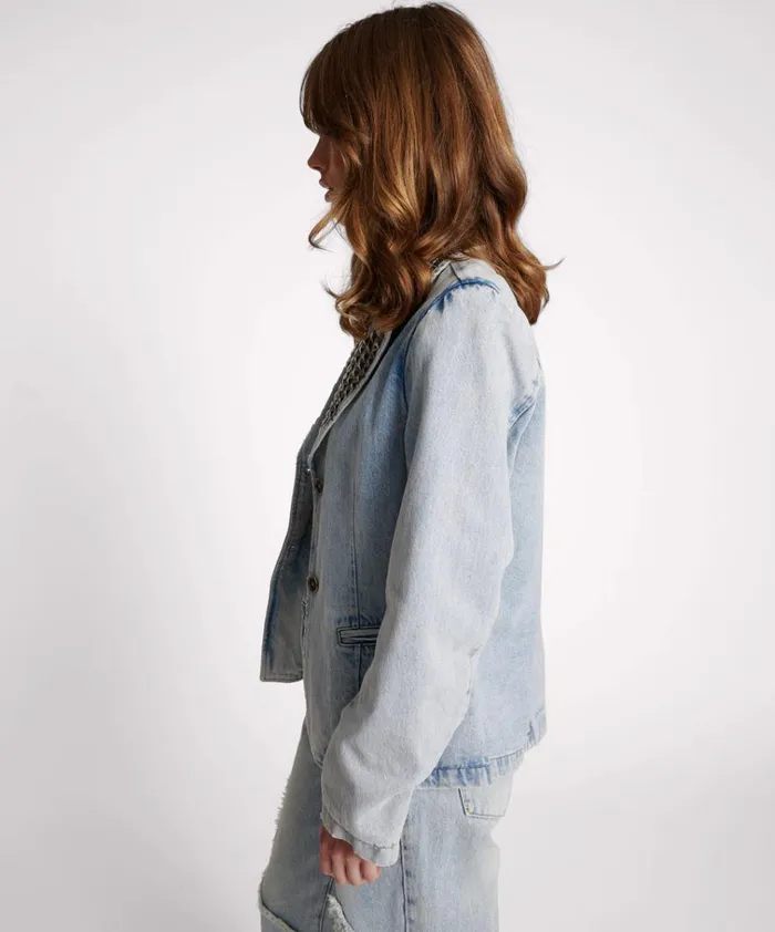 DIAMONDE STUDDED DENIM BLAZER Women One Teaspoon Denim Jackets DIAMONDE STUDDED DENIM BLAZER Women One Teaspoon Denim Jackets