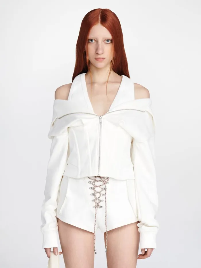 Dion Lee Tops LAYERED CORSET HOODIE Ivory 8211 Shop