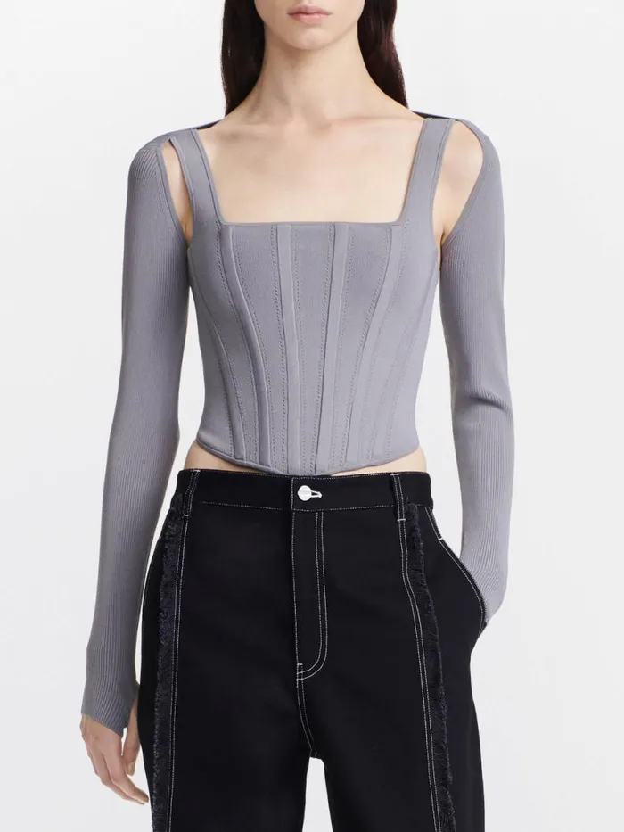 Dion Lee Tops POINTELLE CORSET LS TOP Pewter 8211 Shop
