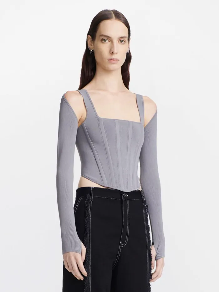 Dion Lee Tops POINTELLE CORSET LS TOP Pewter 8211 Shop