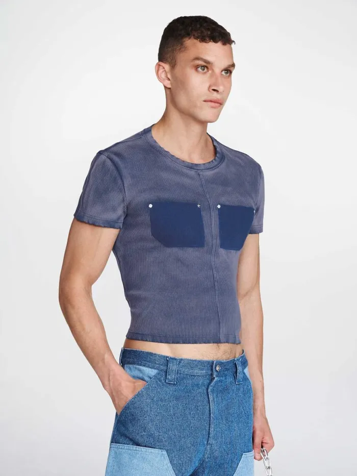 Dion Lee Tops SPRAYED SHRUNKEN RIVET TEE Washed American Blue 8211 UnisexShop