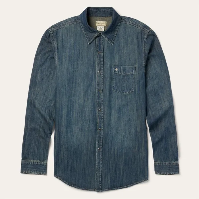 Dirty Denim Western Shirt Blue Men Stetson Denim Shirts