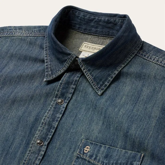 Dirty Denim Western Shirt Blue Men Stetson Denim Shirts