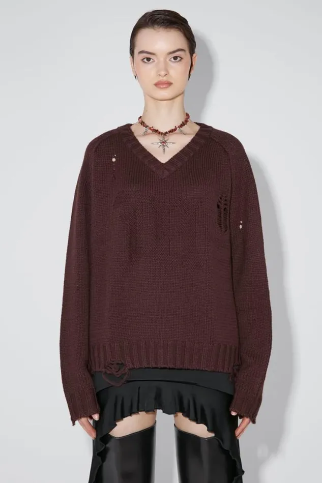Distressed Knit Brown Women MISBHV Knitwear