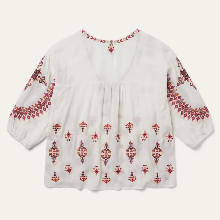 Dobby Peasant Blouse White Women Stetson Blouses