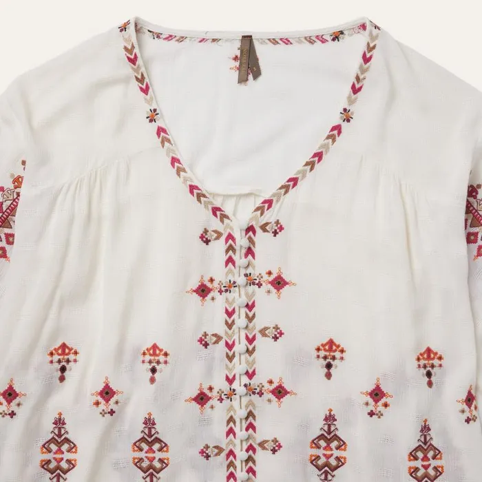Dobby Peasant Blouse White Women Stetson Blouses