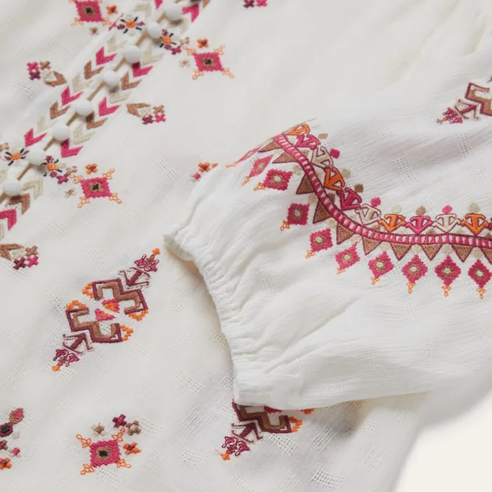 Dobby Peasant Blouse White Women Stetson Blouses