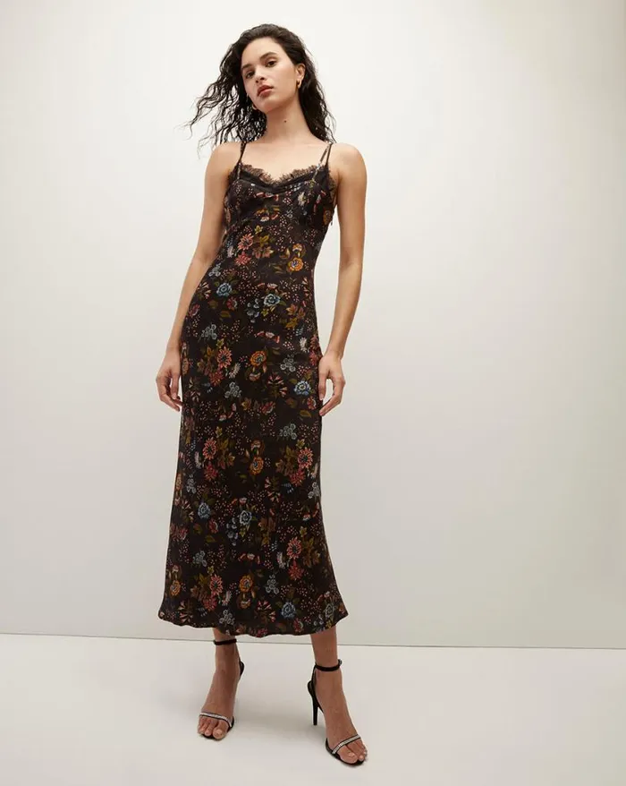 Dresses Shop Veronica Beard Bixie Floral StretchSilk Maxi Dress Black Multi