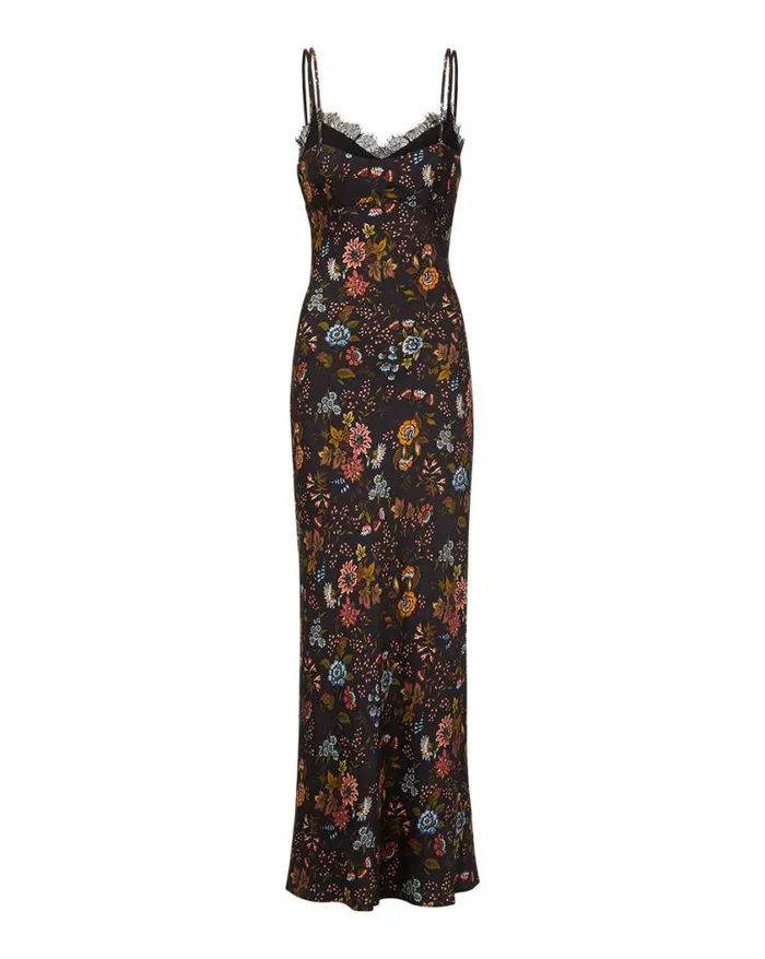 Dresses Shop Veronica Beard Bixie Floral StretchSilk Maxi Dress Black Multi