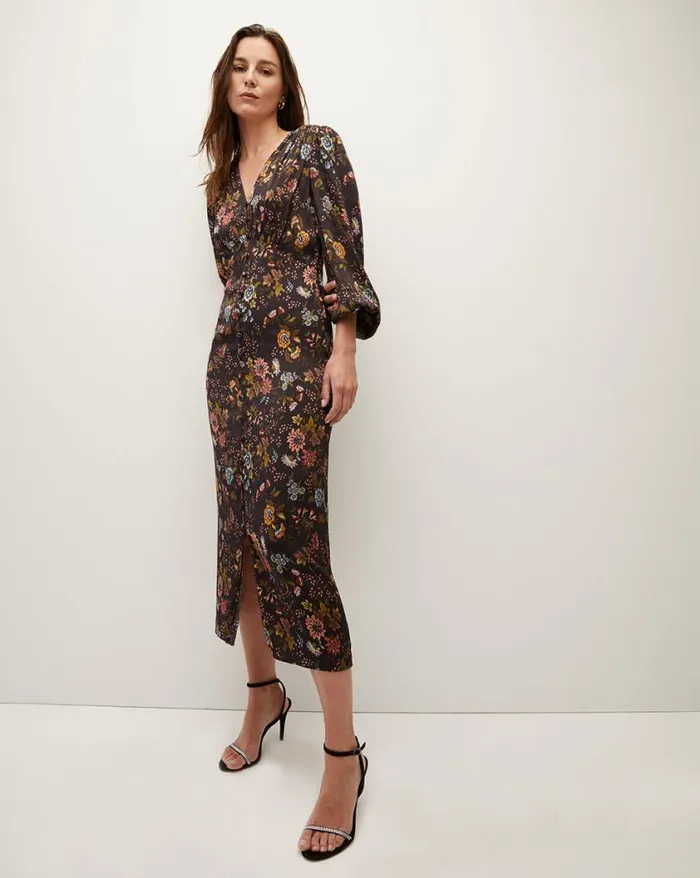 Dresses Shop Veronica Beard Terina Floral StretchSilk Dress Black Multi