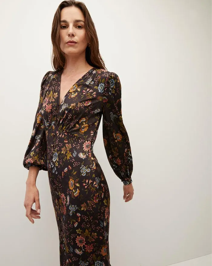 Dresses Shop Veronica Beard Terina Floral StretchSilk Dress Black Multi
