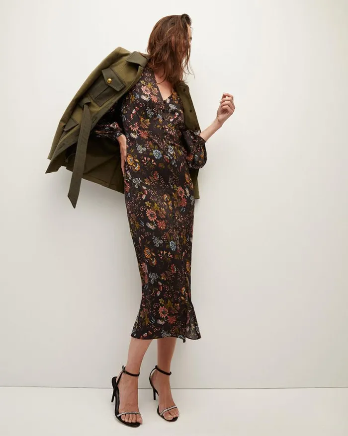 Dresses Shop Veronica Beard Terina Floral StretchSilk Dress Black Multi