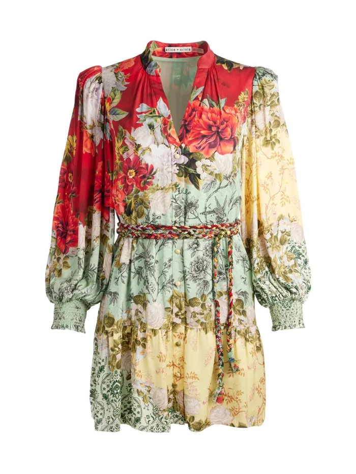 Dresses Women Alice Olivia ANTONETTE LONG SLEEVE BUTTON FRONT MINI DRESS Oakley