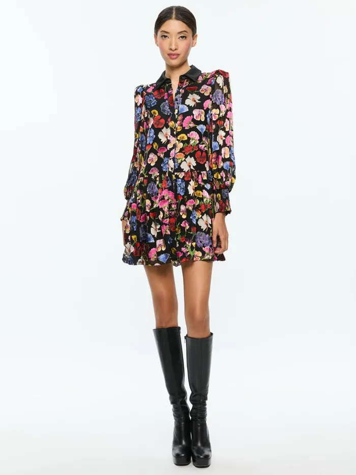 Dresses Women Alice Olivia BERTHA MINI SHIRT DRESS Timeless Blossom