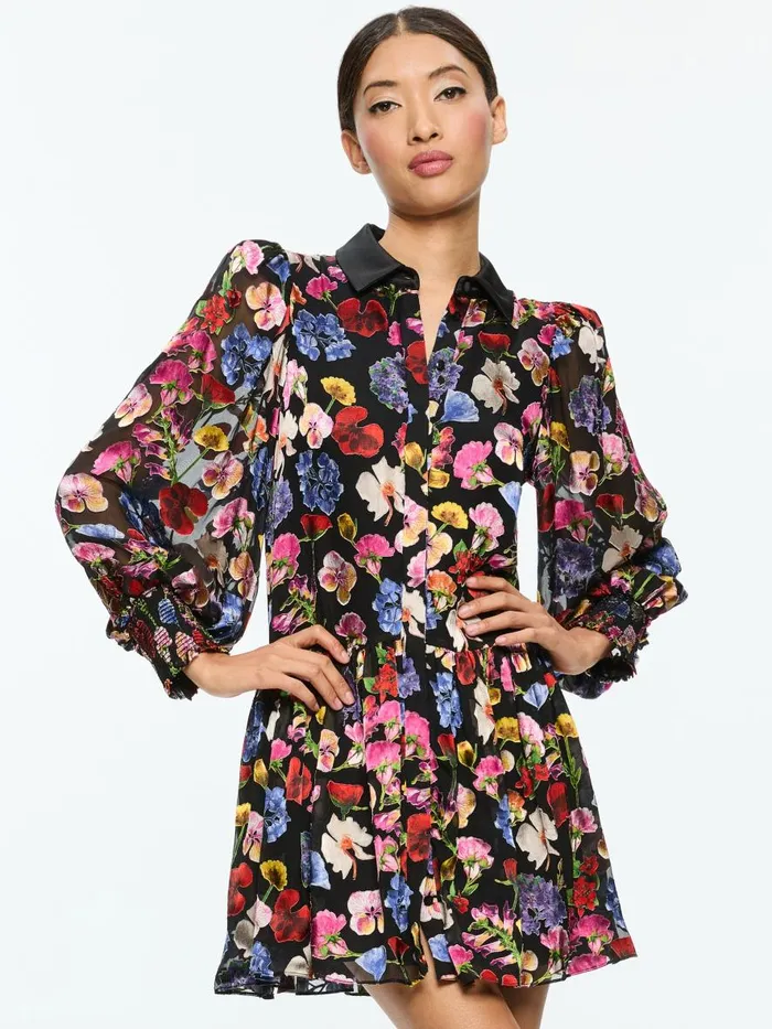Dresses Women Alice Olivia BERTHA MINI SHIRT DRESS Timeless Blossom