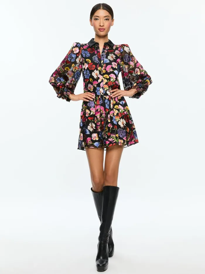 Dresses Women Alice Olivia BERTHA MINI SHIRT DRESS Timeless Blossom