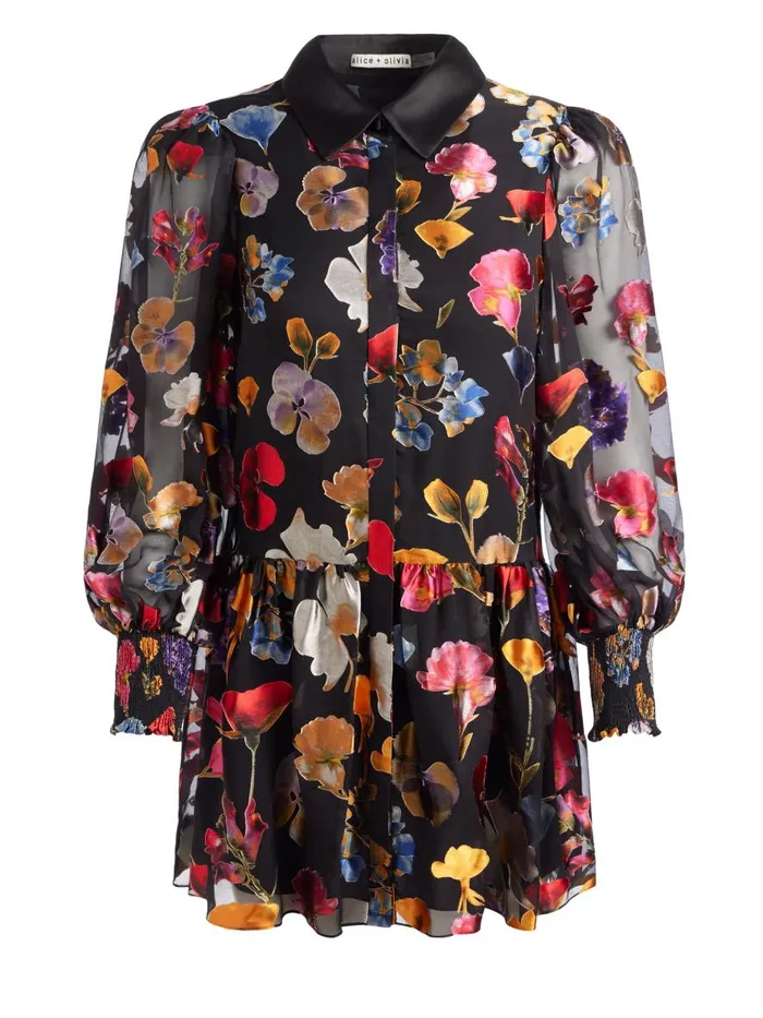Dresses Women Alice Olivia BERTHA MINI SHIRT DRESS Timeless Blossom