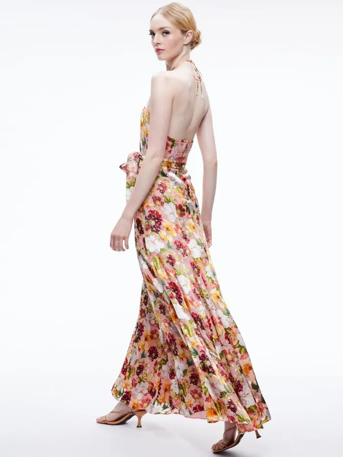Dresses Women Alice Olivia DITA TIE NECK HALTER DRESS Juniper Floral Rose