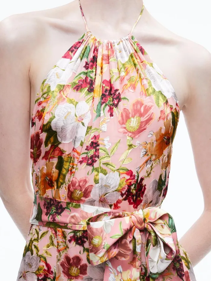 Dresses Women Alice Olivia DITA TIE NECK HALTER DRESS Juniper Floral Rose